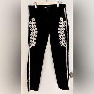 Scotch & Soda Black Jeans with White Floral Detail.